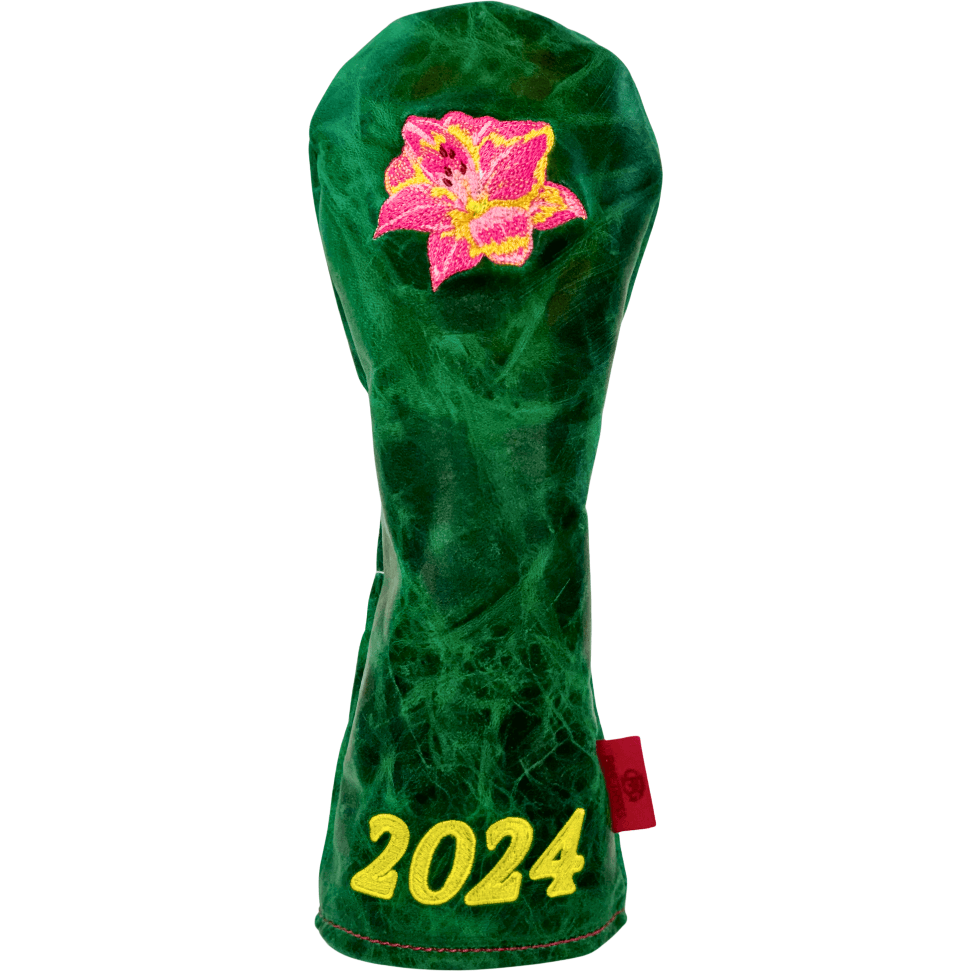 Driver Headcover in Golf Green Dublin leather with embroidered Azalea with 2024 Date