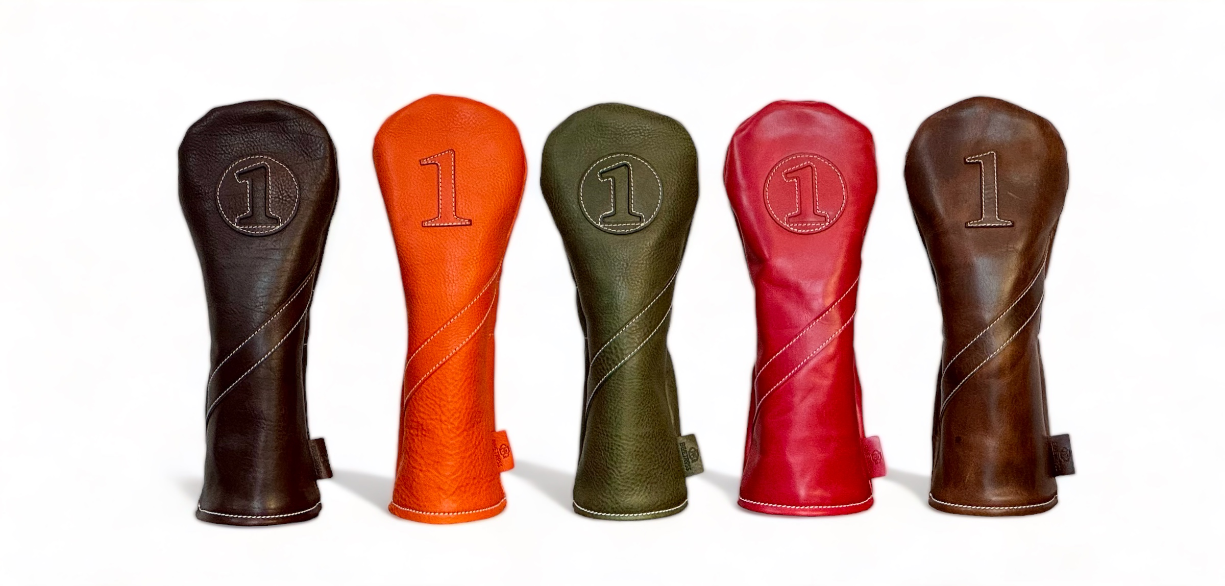 5 Bluetross Collection Headcovers in a row