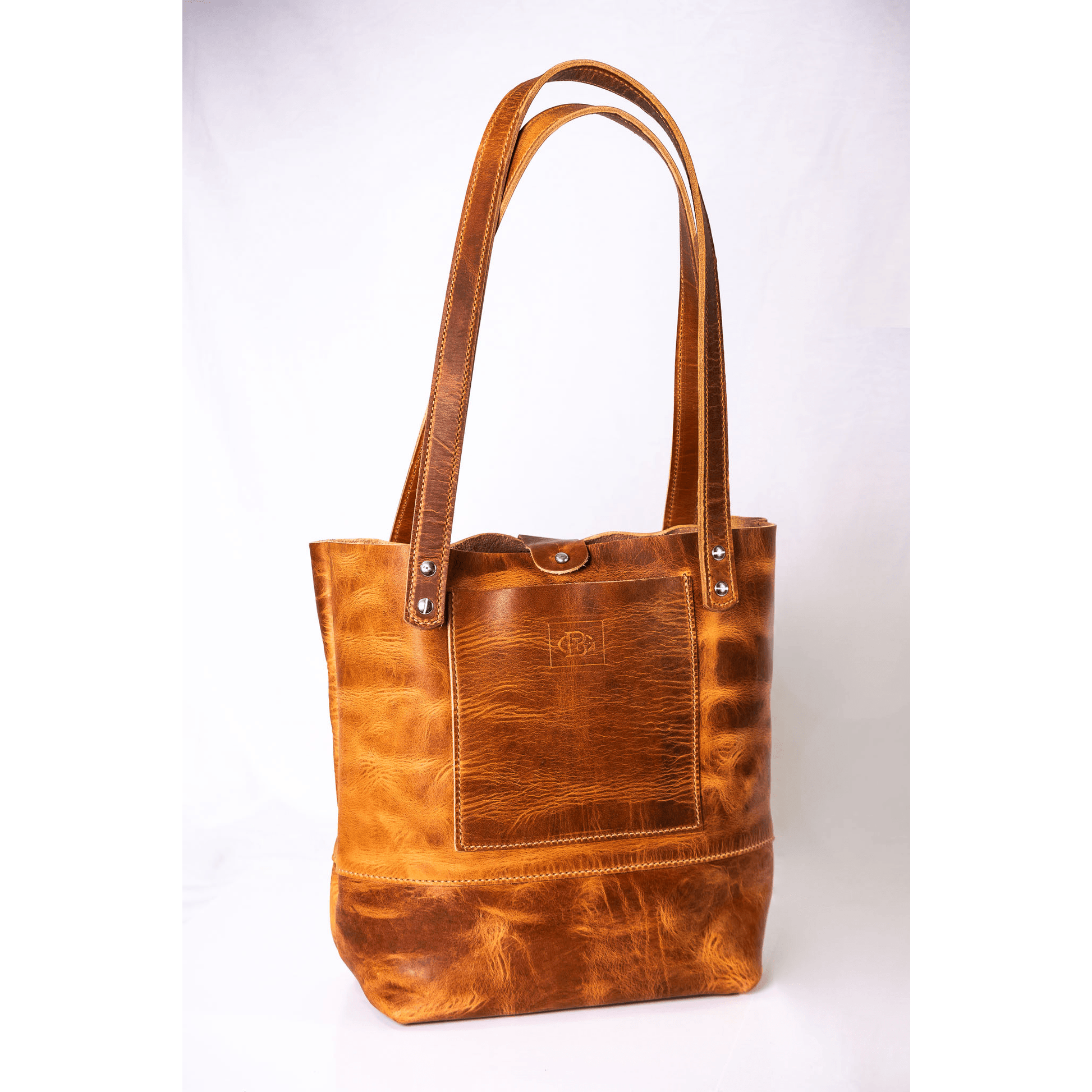 Luxury Leather Tote in Natural with Brushed Nickle 