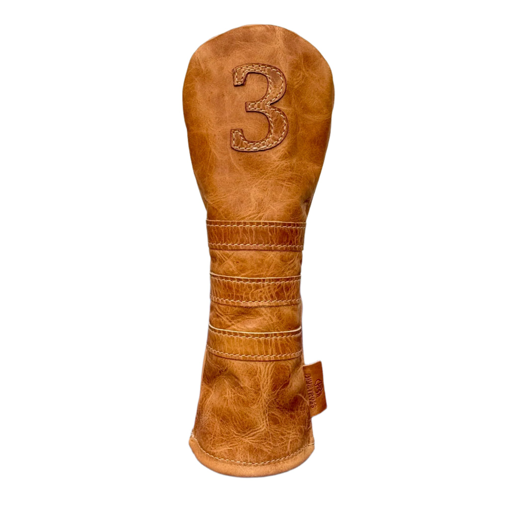 Front View of The Harry fairway headcover in Horween Dublin Leather with 3 marking