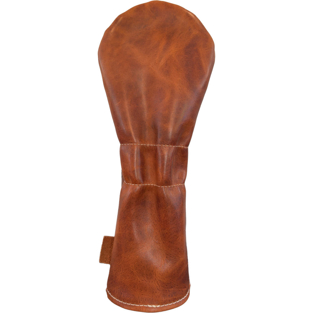 The Mark aka The Streaker in Horween Dublin Leather in toasted coconut brown Driver  headcover handcrafted in Charleston, SC Made in the USA front view.