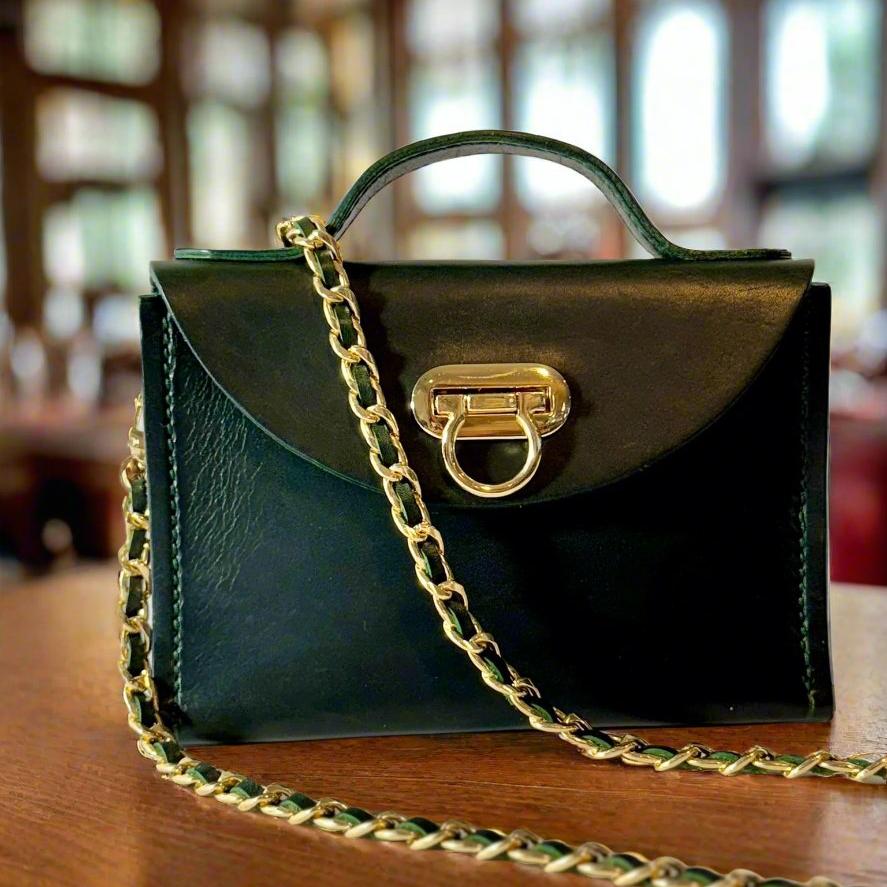 Hannah Kate Clutch in Deep Green with Gold Chaing