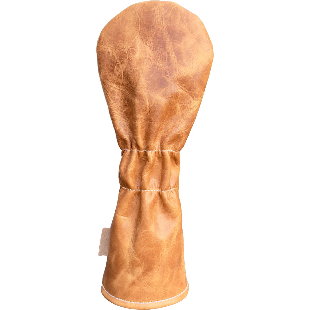 The Mark aka The Streaker in Horween Dublin Leather in Light Natural Driver  headcover handcrafted in Charleston, SC Made in the USA back view