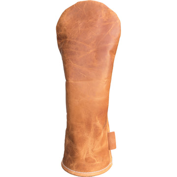 The Mark aka The Streaker in Horween Dublin Leather in Light Natural Driver  headcover handcrafted in Charleston, SC Made in the USA front view