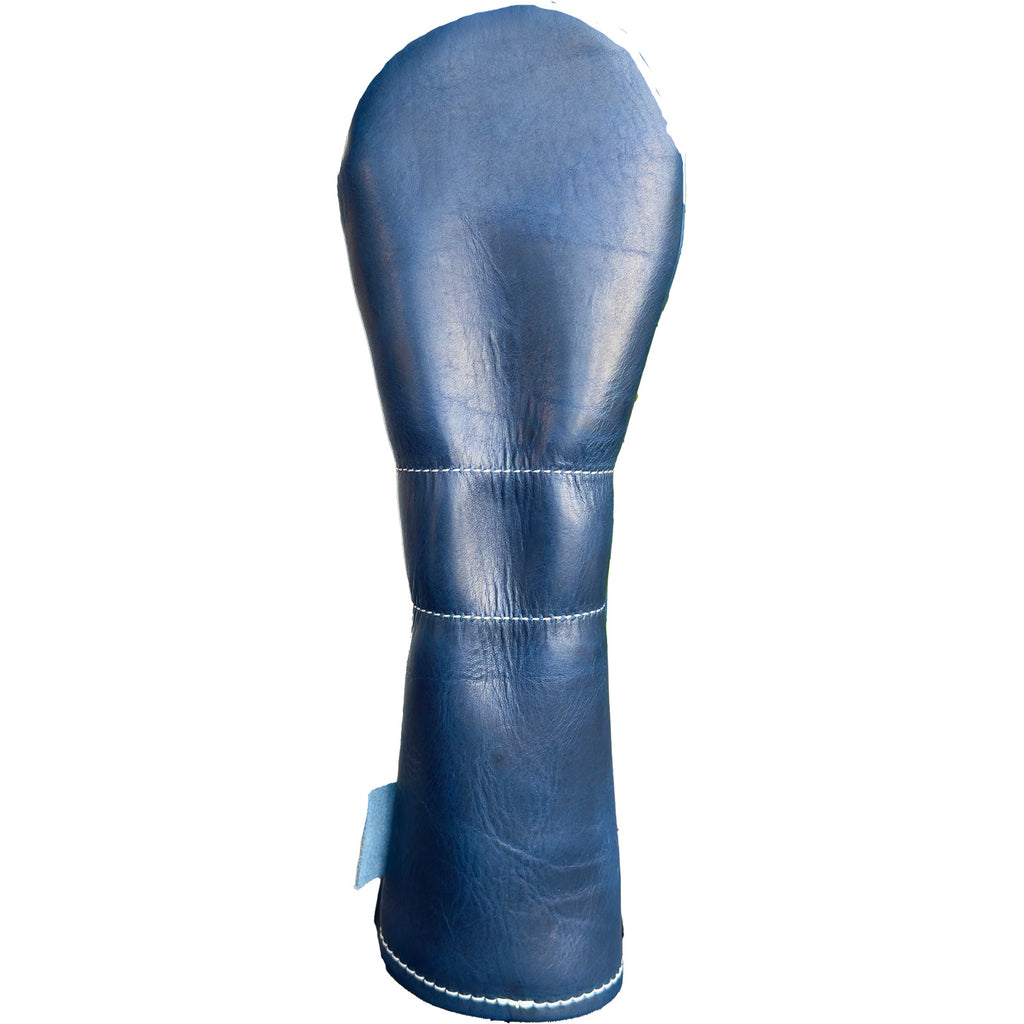 The Mark aka The Streaker in Horween Dublin Cobalt Navy Fairway headcover handcrafted in Charleston, SC Made in the USA back view.