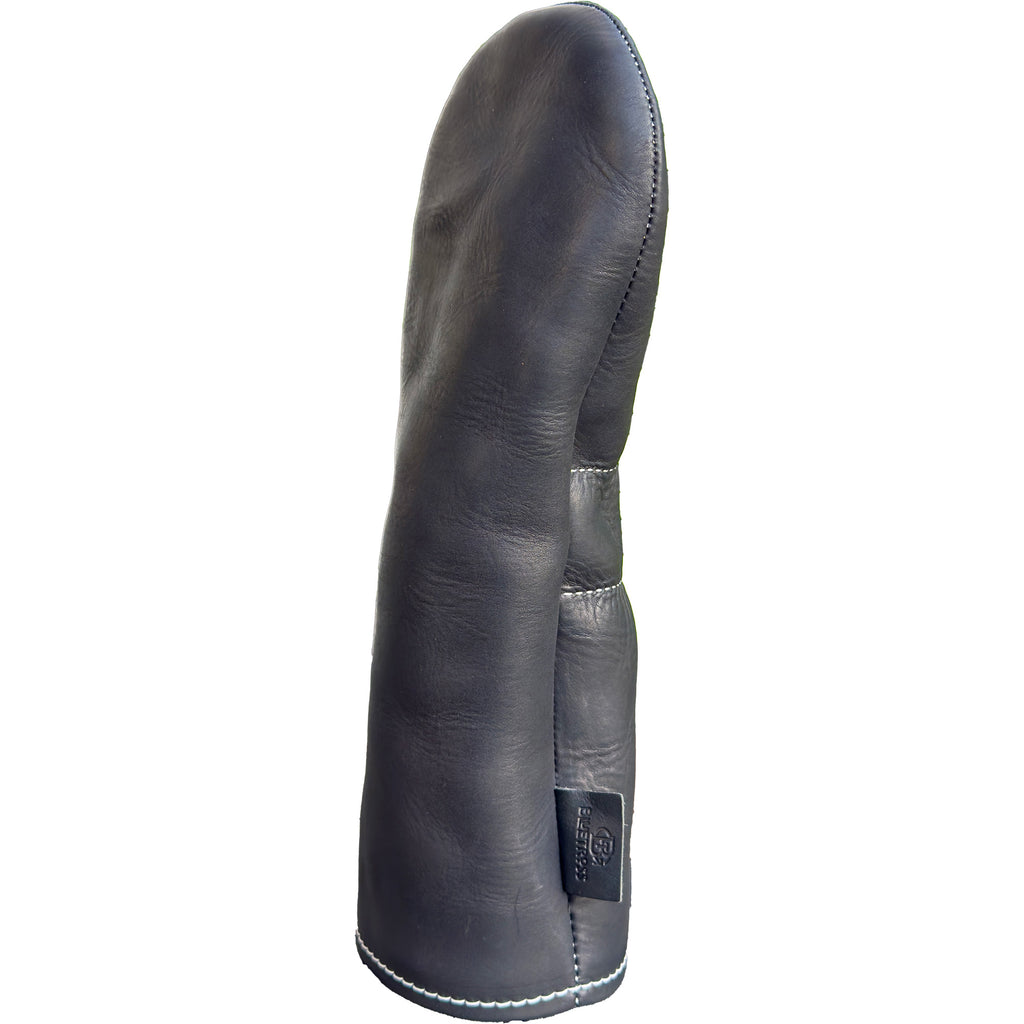 The Mark aka The Streaker in Horween Dublin Leather in black Driver  headcover handcrafted in Charleston, SC Made in the USA side view.