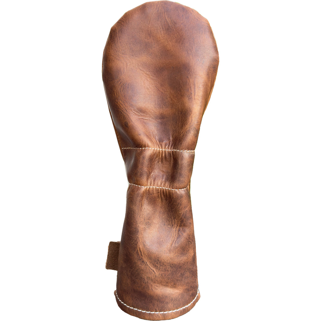 The Mark aka The Streaker in Horween Dublin Leather in Brown Nut Driver  headcover handcrafted in Charleston, SC Made in the USA back view