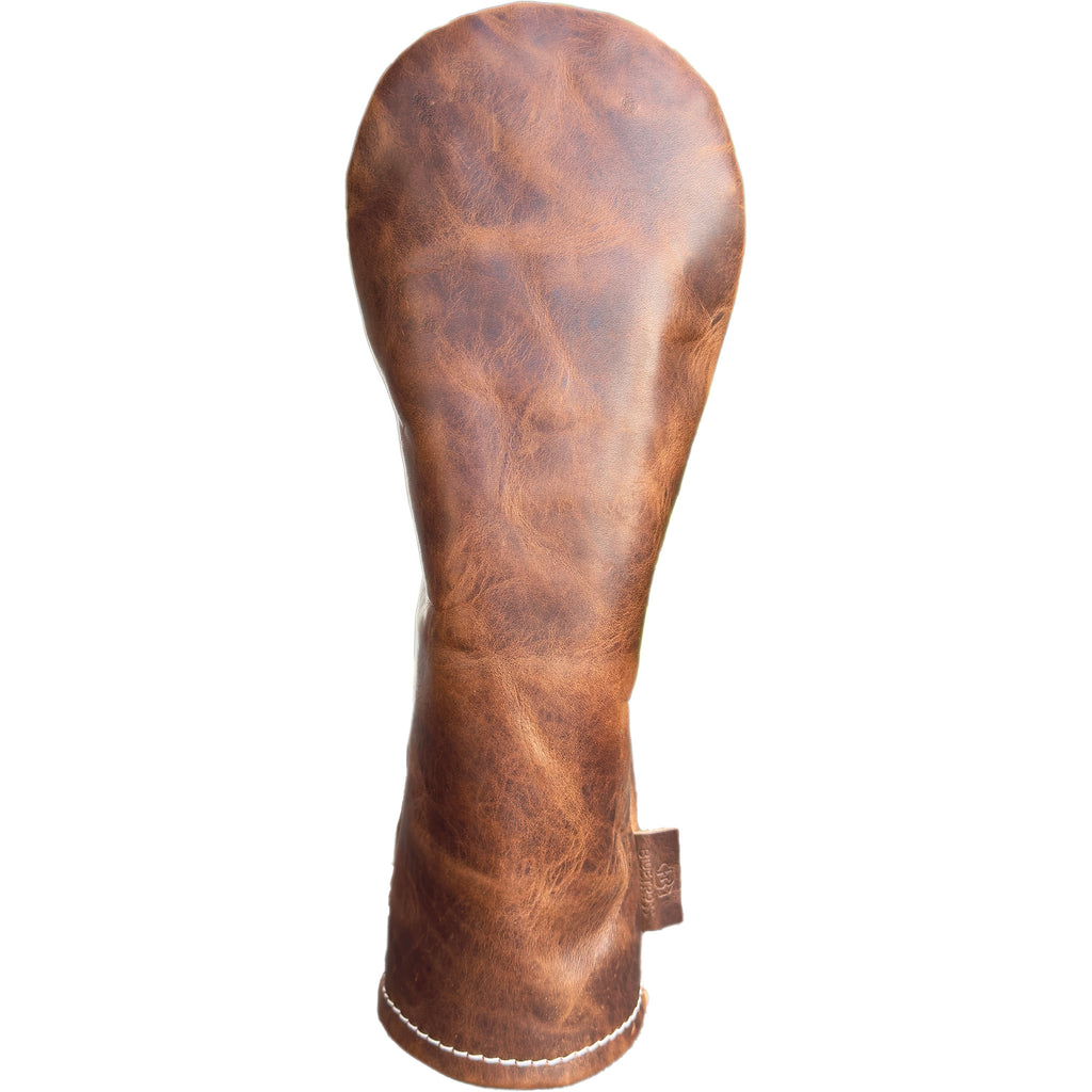 The Mark aka The Streaker in Horween Dublin Leather in Brown Nut Driver  headcover handcrafted in Charleston, SC Made in the USA front view