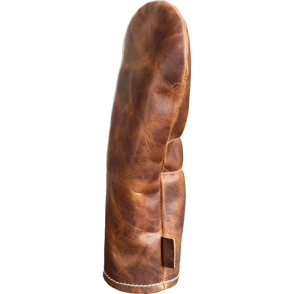 The Mark aka The Streaker in Horween Dublin Leather in Brown Nut Driver  headcover handcrafted in Charleston, SC Made in the USA side view