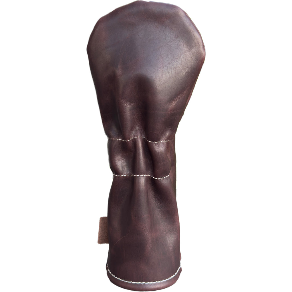 The Mark aka The Streaker in Horween Dublin Leather in Plum Driver  headcover handcrafted in Charleston, SC Made in the USA back view