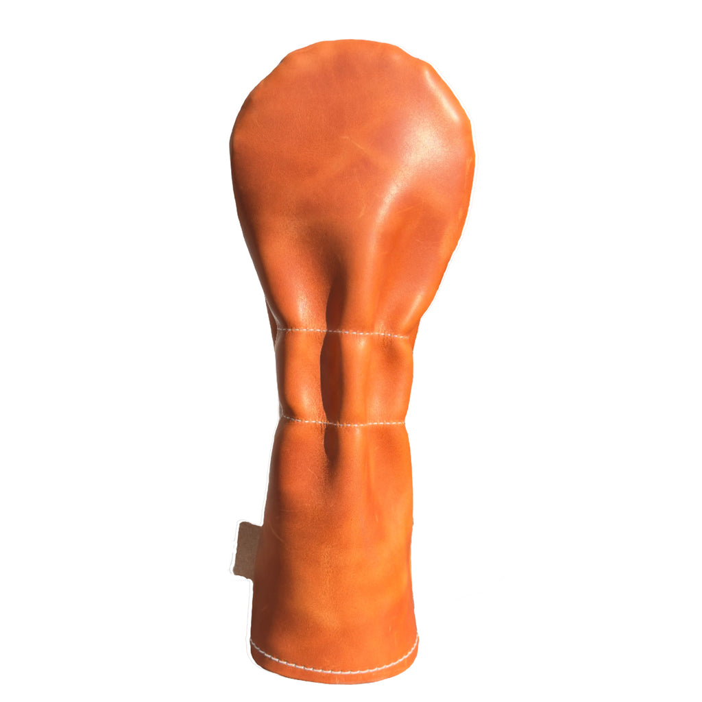 The Mark aka The Streaker in Horween Dublin Leather in English Tan Driver  headcover handcrafted in Charleston, SC Made in the USA back view