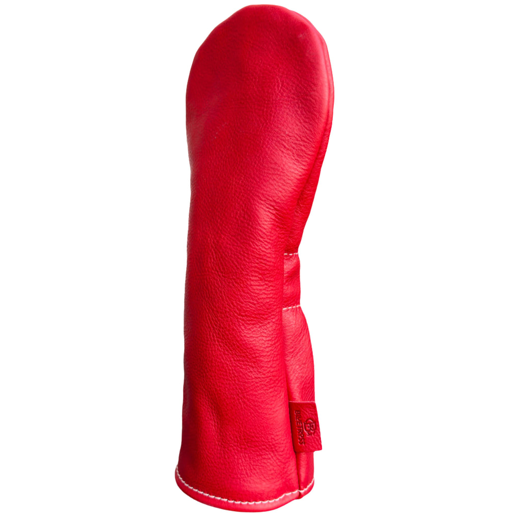 The Mark aka The Streaker in Italian Vachetta Box Driver headcover in Fragola Red handcrafted in Charleston, SC Made in the USA side view.