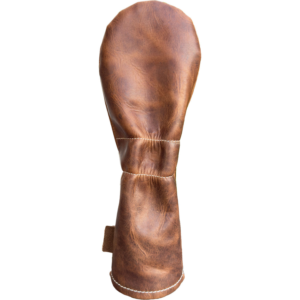 The Mark aka The Streaker in Horween Dublin Brown Nut Fairway headcover handcrafted in Charleston, SC Made in the USA back view.