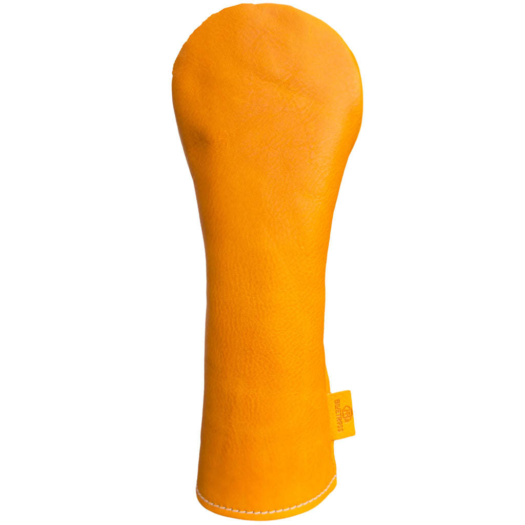 The Mark aka The Streaker driver Italian Vachetta Box leather headcover in Girasole Yellow handcrafted in Charleston, SC front view