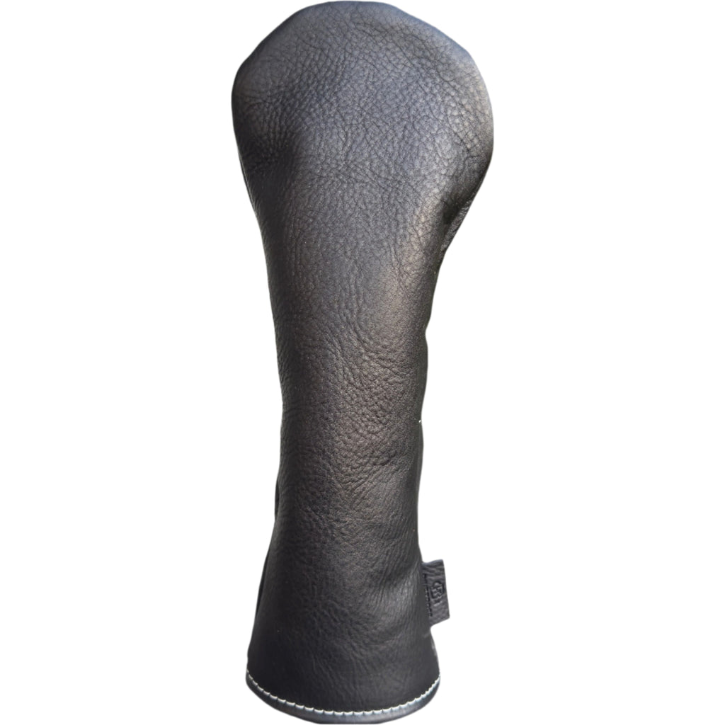 The Mark aka The Streaker in Italian Leather in nero black driver headcover handcrafted in Charleston, SC Made in the USA front view.