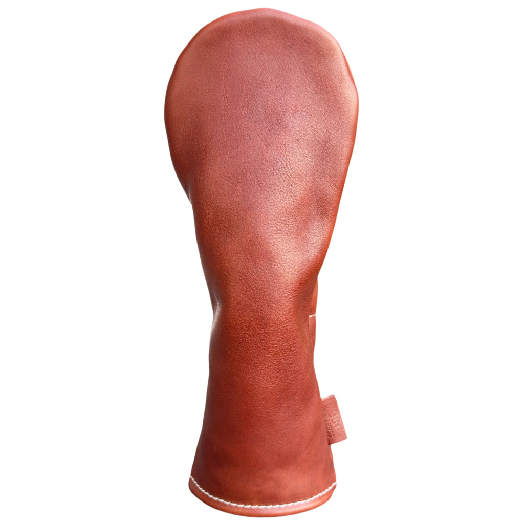 The Mark aka The Streaker driver headcover in siena cognac brown handcrafted in Charleston, SC front view