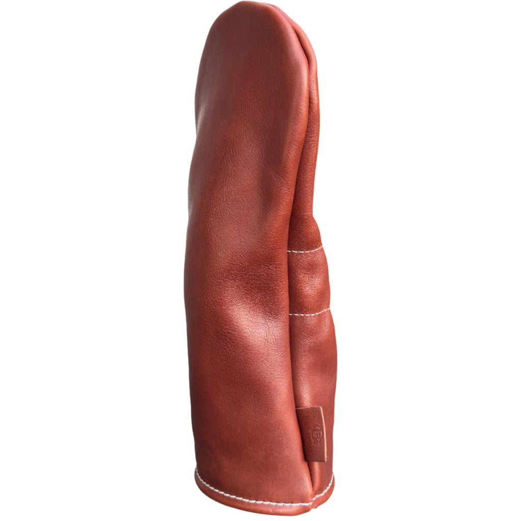 The Mark aka The Streaker driver headcover in siena cognac brown handcrafted in Charleston, SC side view