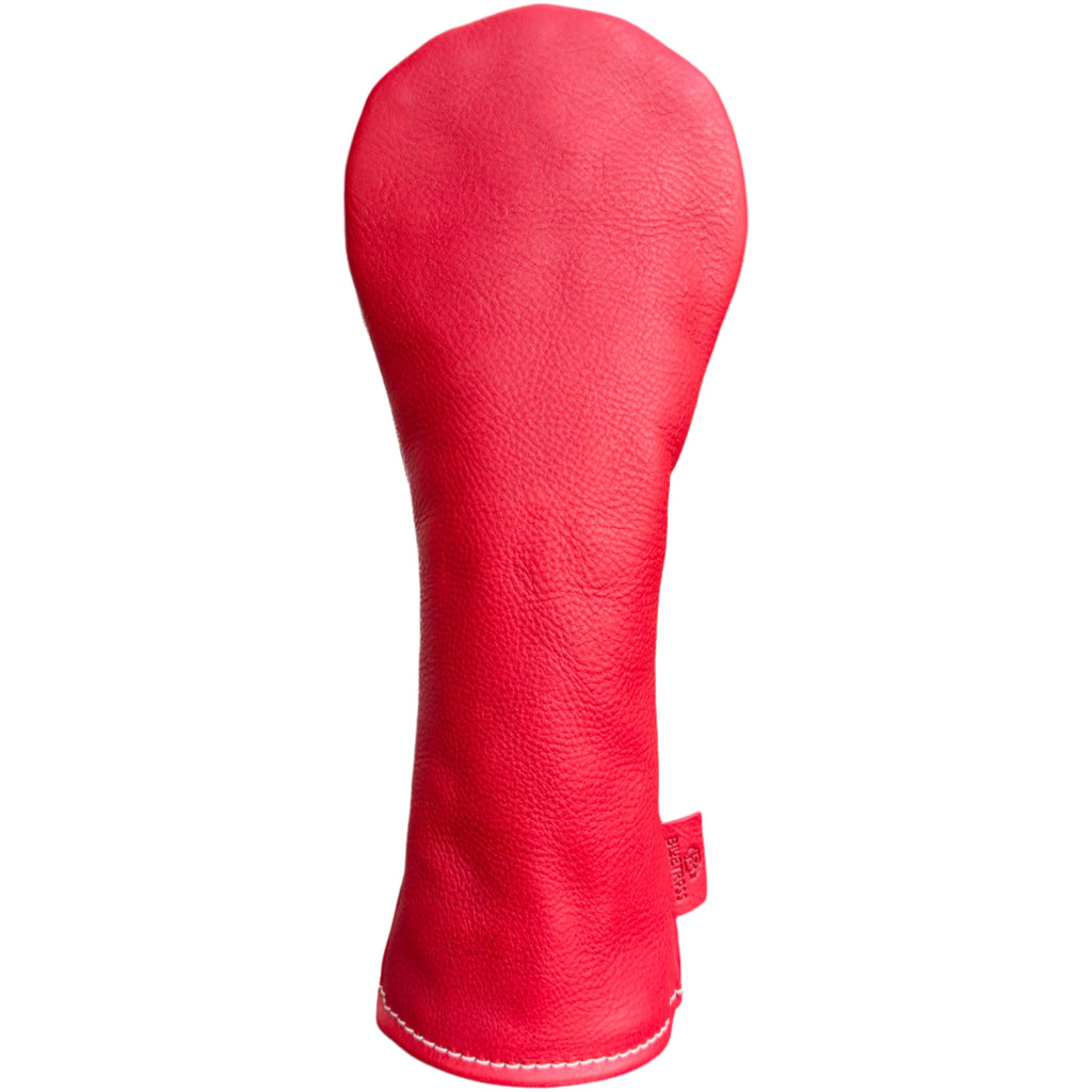 The Mark aka The Streaker in Italian Vachetta Box Driver headcover in Fragola Red handcrafted in Charleston, SC Made in the USA front view.
