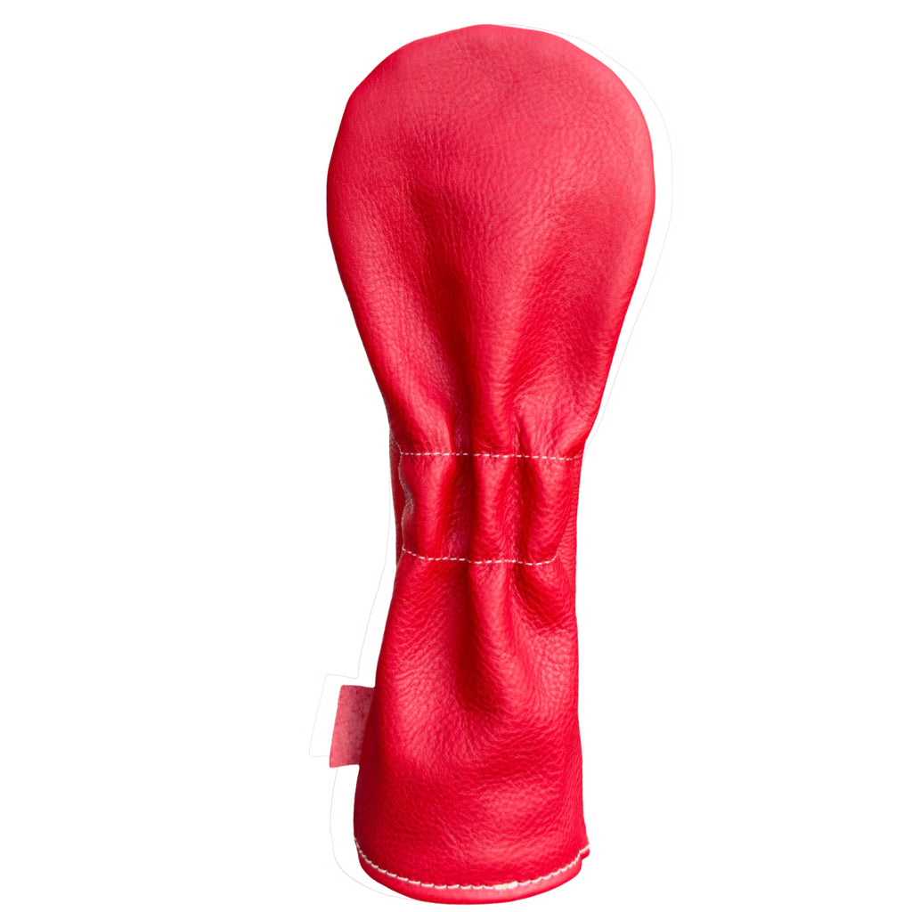 The Mark aka The Streaker in Italian Vachetta Box Driver headcover in Fragola Red handcrafted in Charleston, SC Made in the USA back view.