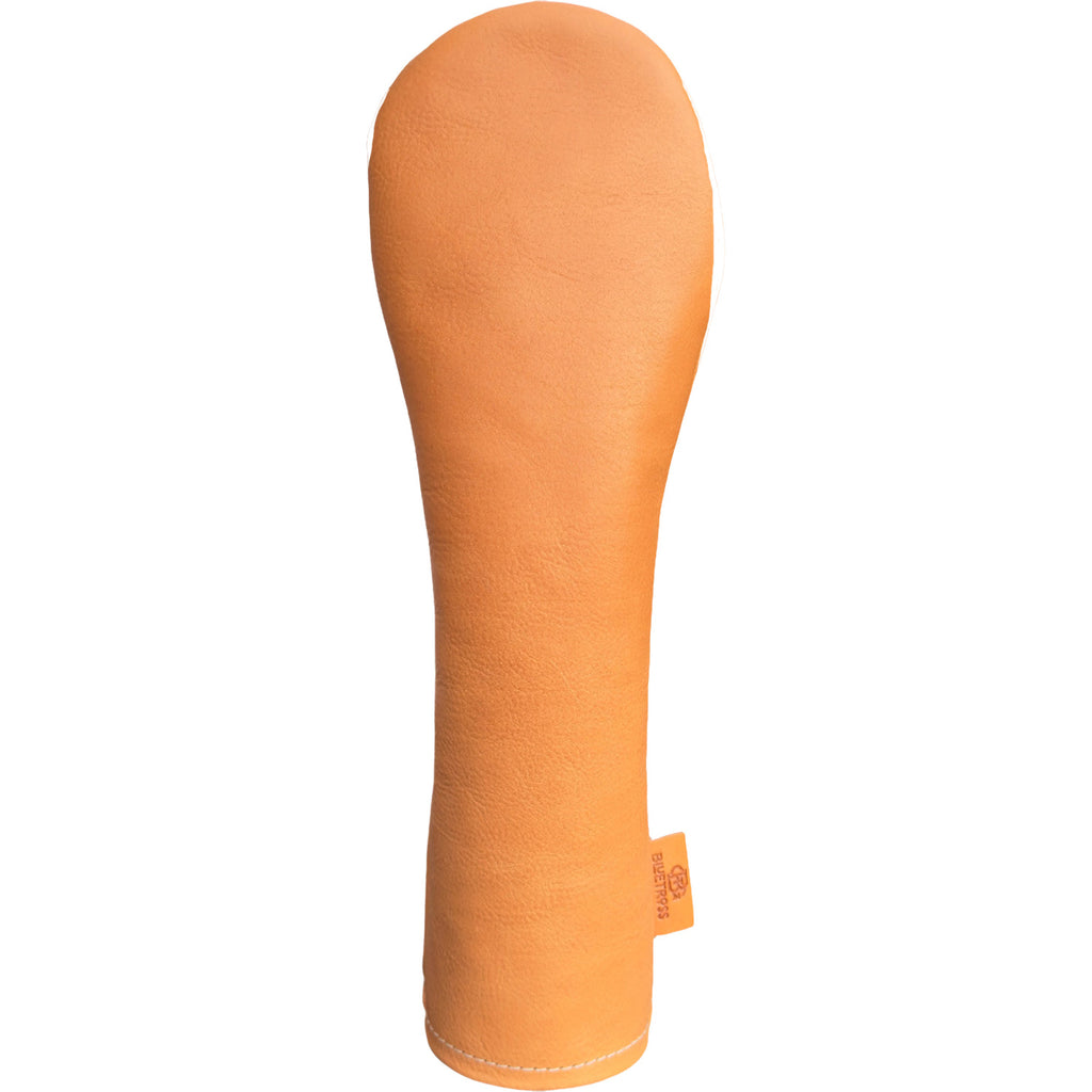 The Mark aka The Streaker in Italian Vachetta Box Leather in natural Fairway headcover handcrafted in Charleston, SC Made in the USA front view