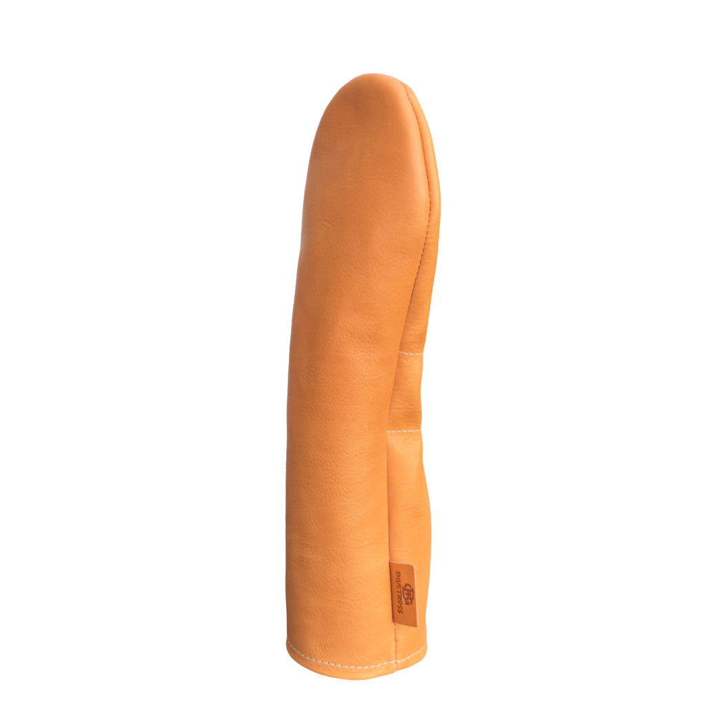 The Mark aka The Streaker in Italian Vachetta Box Leather in natural Fairway headcover handcrafted in Charleston, SC Made in the USA side view