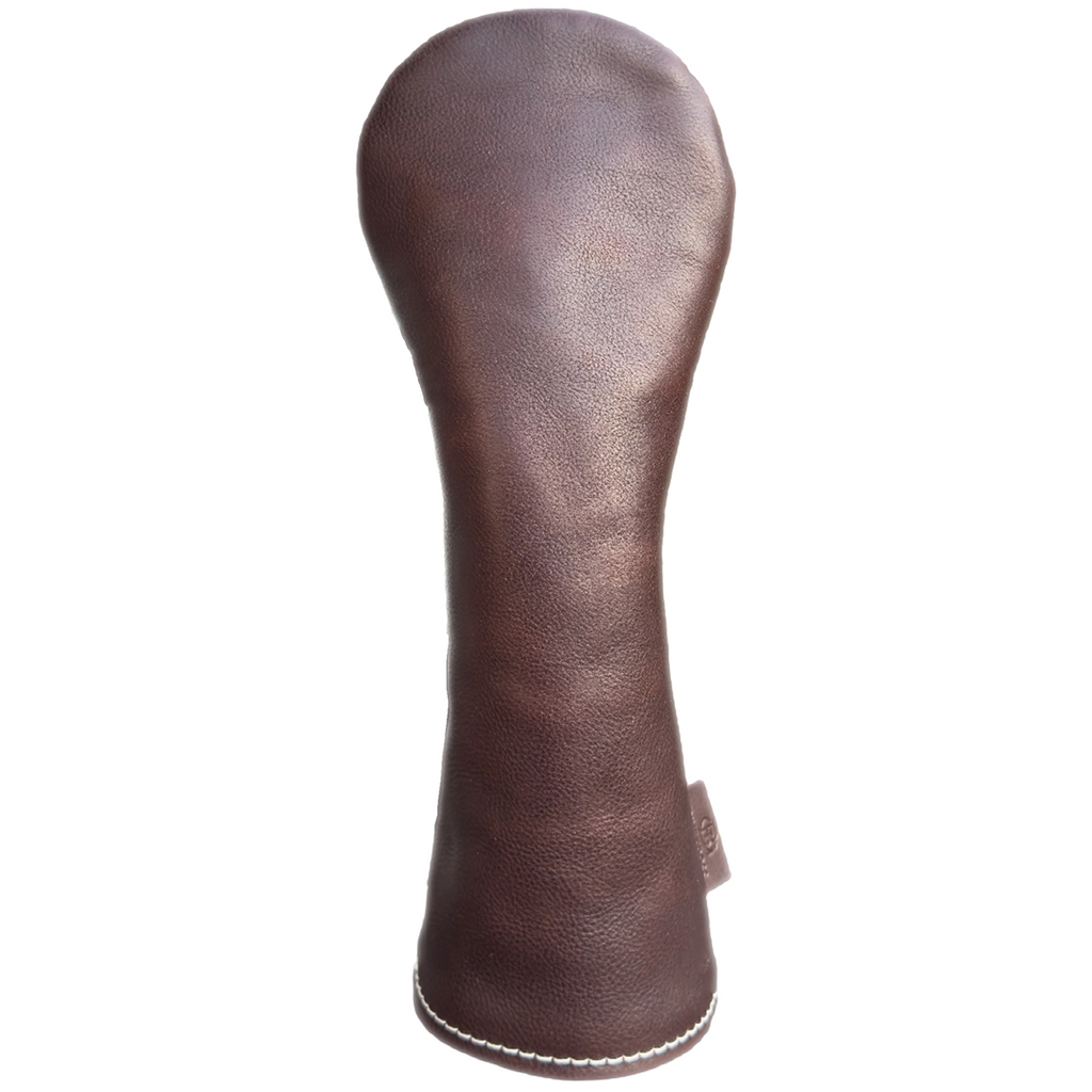 The Mark aka The Streaker in Italian Vachetta Box Leather in Castagna Chocolate Brown Fairway headcover handcrafted in Charleston, SC Made in the USA front view