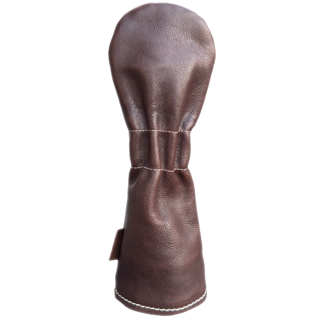 The Mark aka The Streaker in Italian Vachetta Box Leather in Castagna Chocolate Brown Fairway headcover handcrafted in Charleston, SC Made in the USA back view