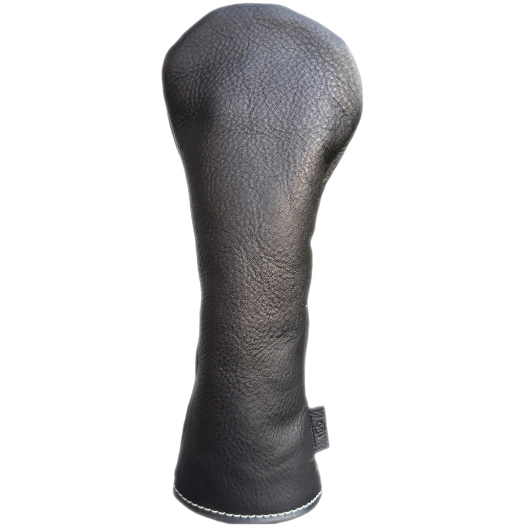 The Mark aka The Streaker in Italian Vachetta Box Leather in nero black Fairway headcover handcrafted in Charleston, SC Made in the USA front view