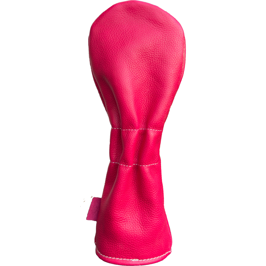 The Mark aka The Streaker in Italian Vachetta Box Driver headcover in Fuxia Fuchsia Hot Pink handcrafted in Charleston, SC Made in the USA back view.