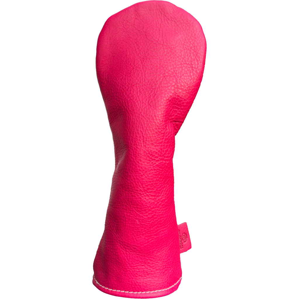 The Mark aka The Streaker in Italian Vachetta Box Driver headcover in Fuxia Fuchsia Hot Pink handcrafted in Charleston, SC Made in the USA front view.