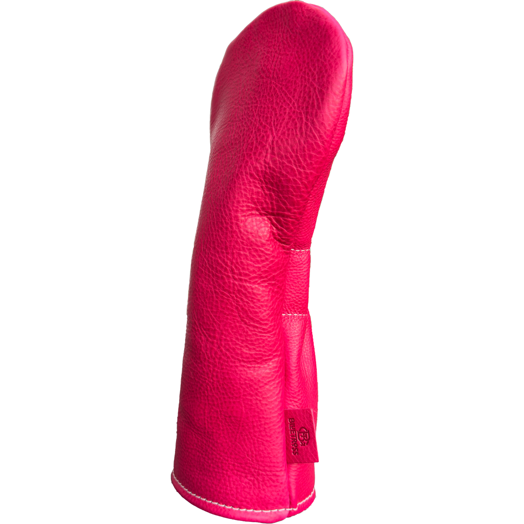 The Mark aka The Streaker in Italian Vachetta Box Driver headcover in Fuxia Fuchsia Hot Pink handcrafted in Charleston, SC Made in the USA side view.