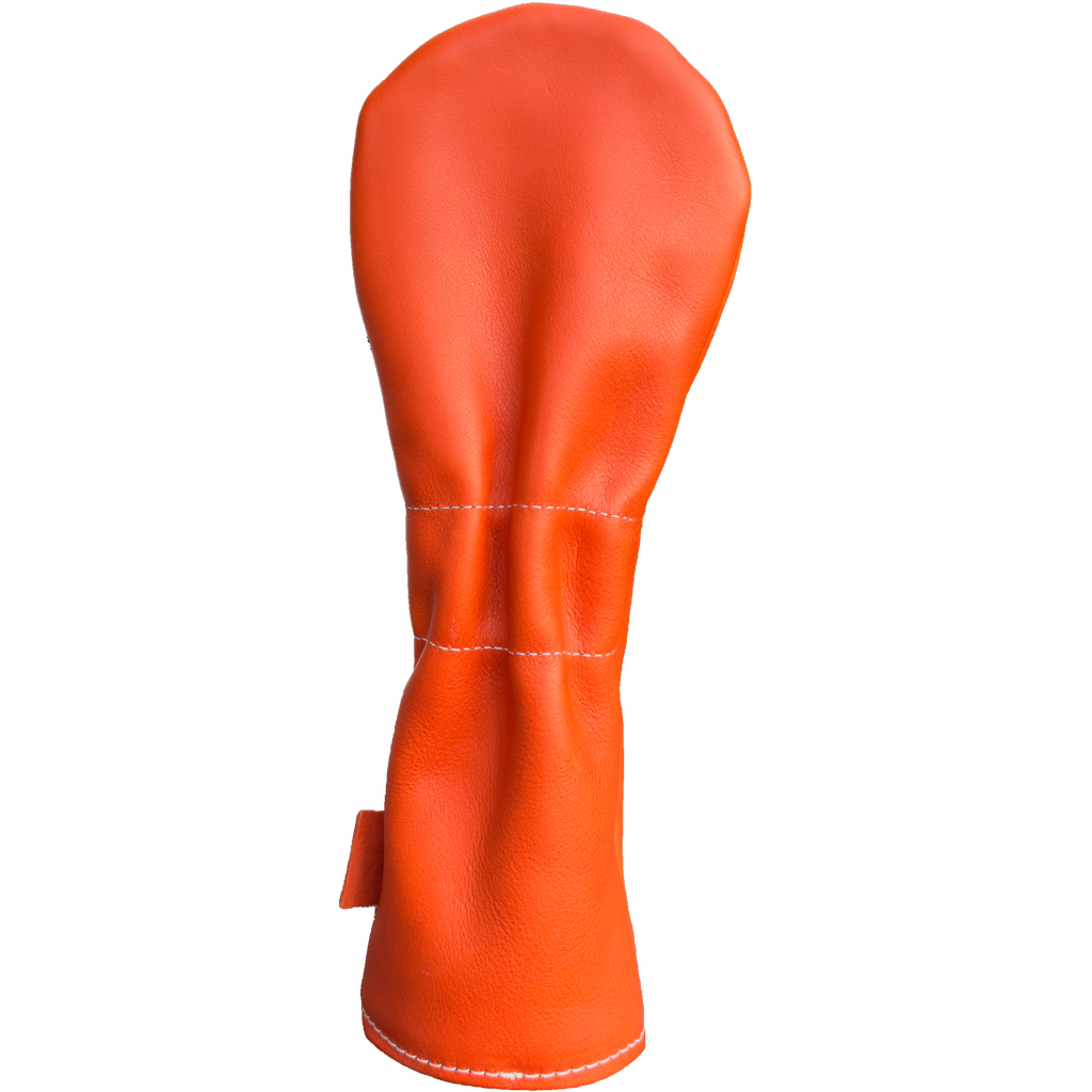 The Mark aka The Streaker driver Italian Vachetta Box leather headcover in mandarino orange handcrafted in Charleston, SC back view