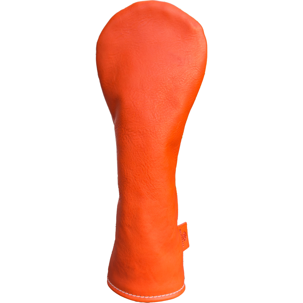 The Mark aka The Streaker driver Italian Vachetta Box leather headcover in mandarino orange handcrafted in Charleston, SC front view