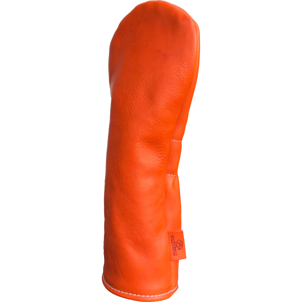 The Mark aka The Streaker driver Italian Vachetta Box leather headcover in mandarino orange handcrafted in Charleston, SC side view