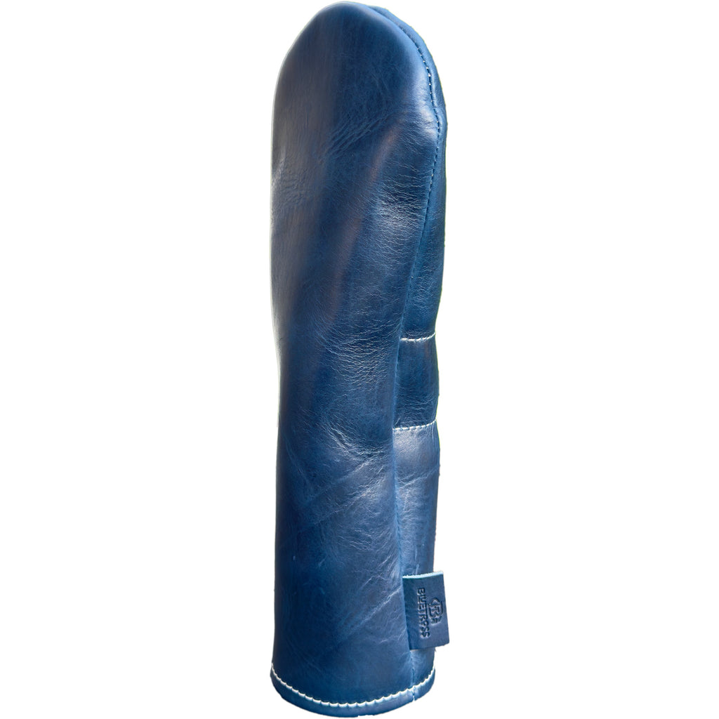 The Mark aka The Streaker in Horween Dublin Cobalt Navy Fairway headcover handcrafted in Charleston, SC Made in the USA side view.