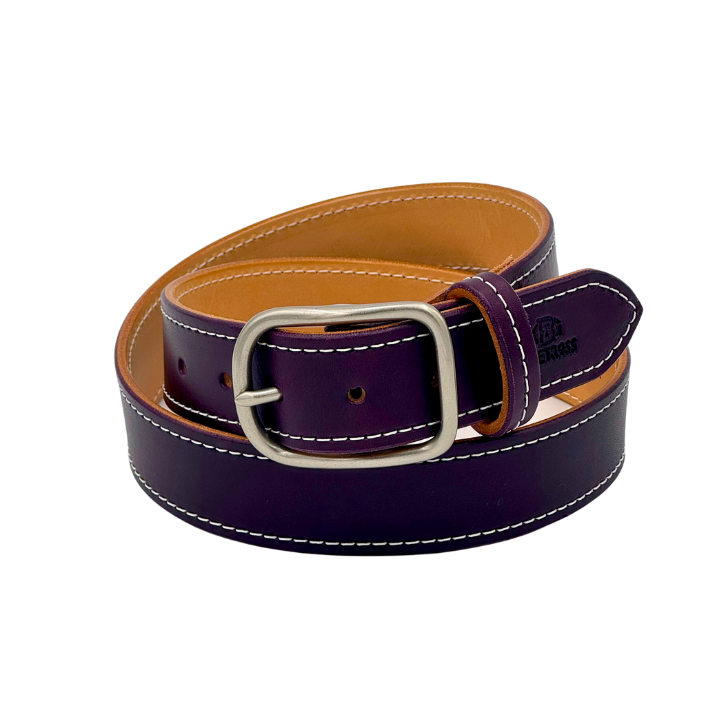 Fairway Signature Belt in premium Italian leather, vibrant Plum color with handcrafted stitching and a classic buckle.
