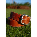 Fairway Signature Belt in premium Italian leather, vibrant  color congac with handcrafted stitching and a classic buckle.