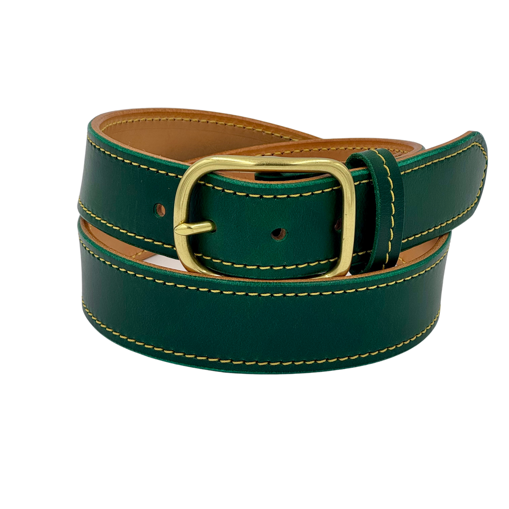 Fairway Signature Belt in premium Italian leather, vibrant green color with handcrafted stitching and a classic buckle.