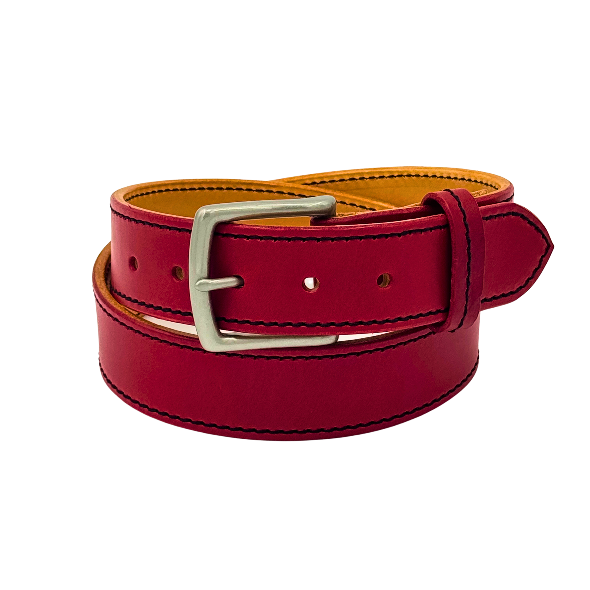 Fairway Signature Belt in premium Italian leather, vibrant red color with handcrafted stitching and a classic buckle.