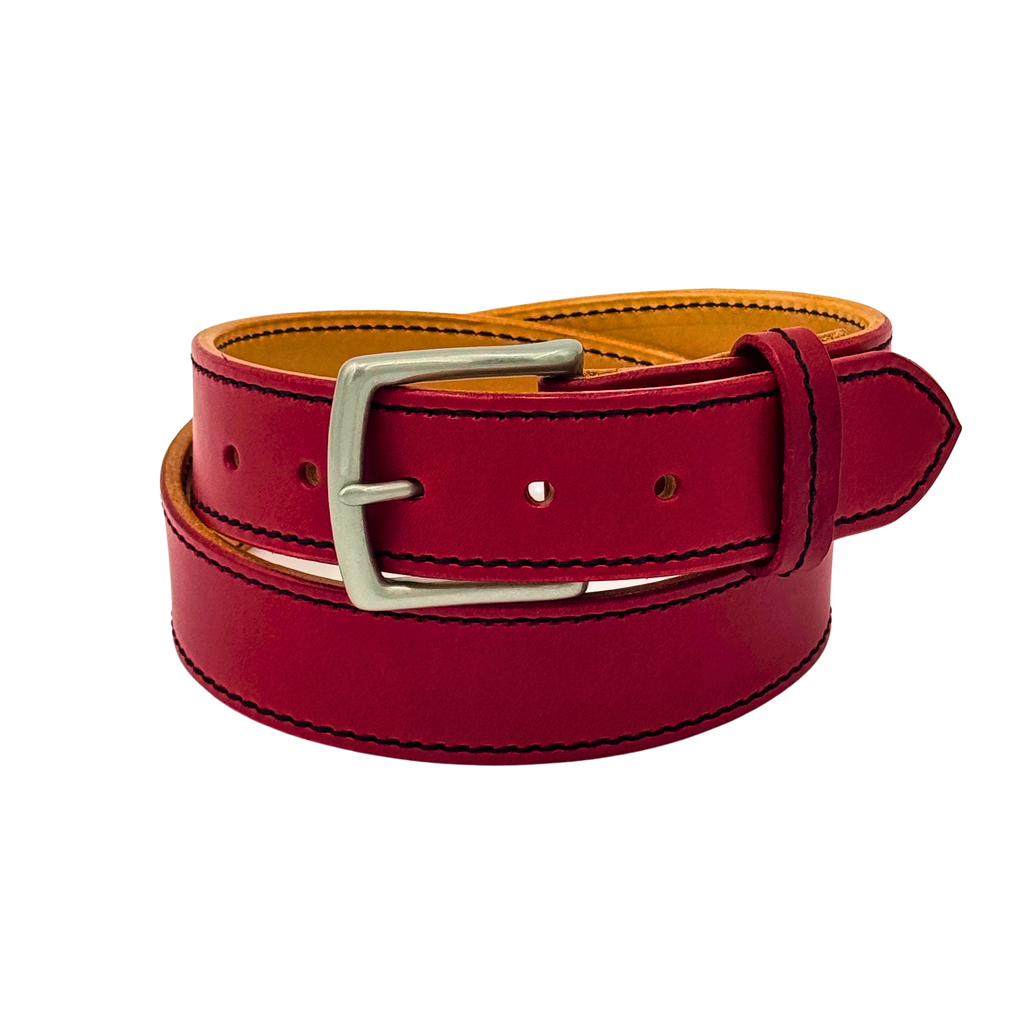 Fairway Signature Belt in premium Italian leather, vibrant red color with handcrafted stitching and a classic buckle.