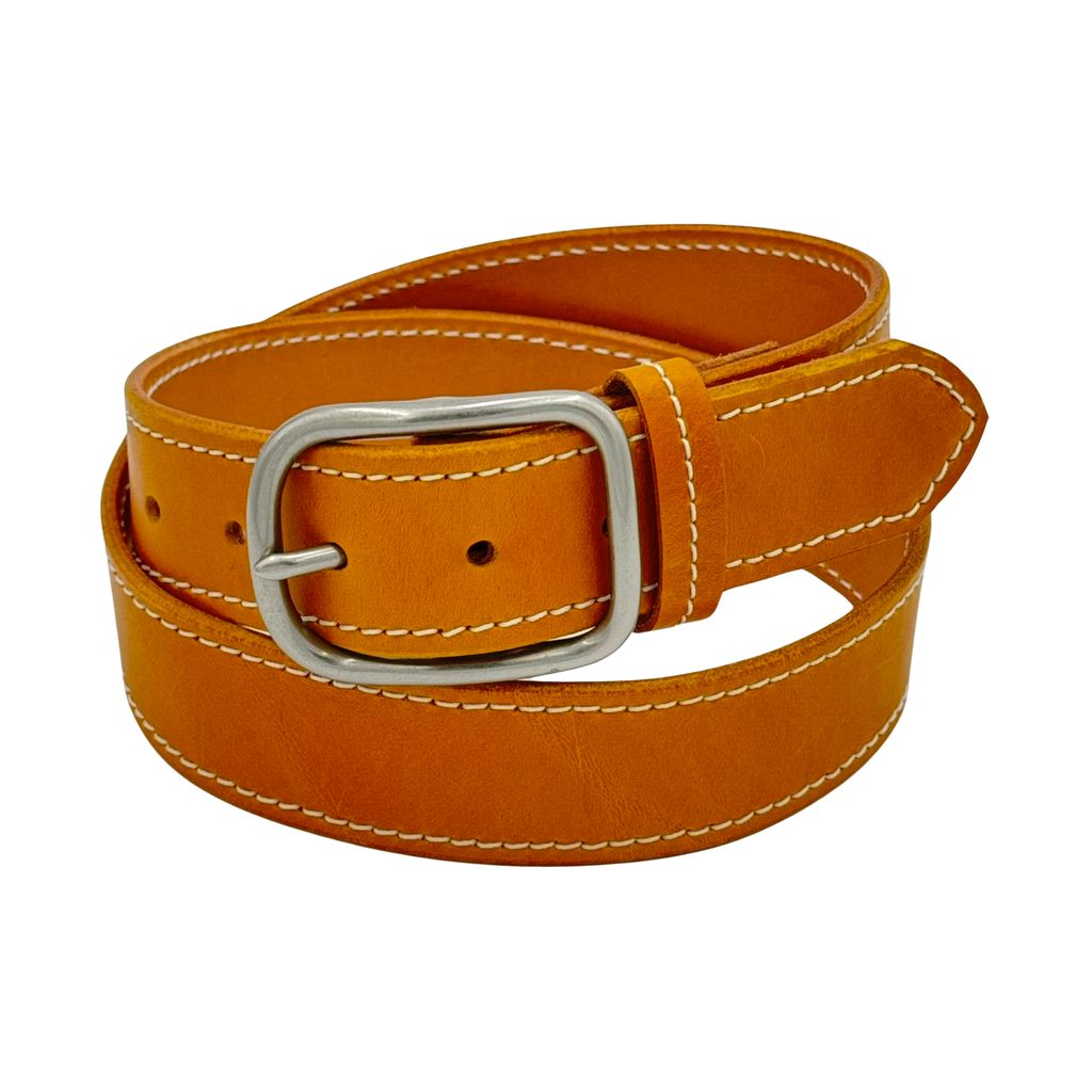 Fairway Signature Belt in premium Italian leather, vibrant yellow color with handcrafted stitching and a classic buckle.