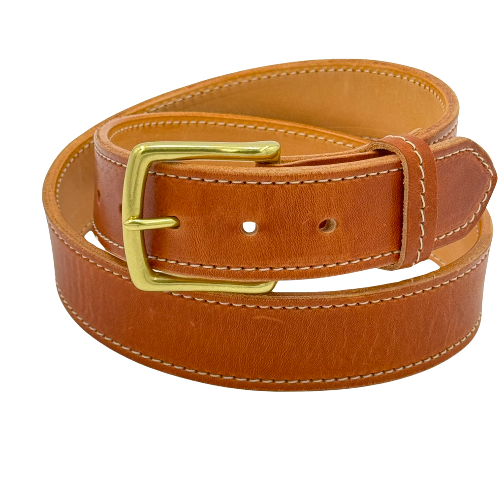 Heritage Reserve Belt in Horween Dublin leather, English Tan color, featuring handcrafted stitching and a solid buckle for a refined, elegant look.